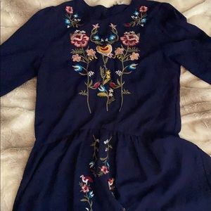 Floral embroidered navy tunic